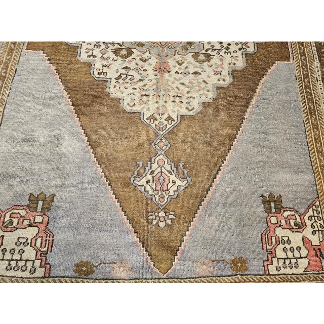 Vintage Turkish Oushak Rug, Hand-Knotted, Geometric Design, Pale Blue, 7' x 10' For Sale - Image 12 of 16