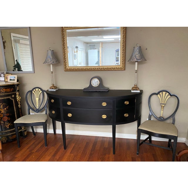 Wood Hepplewhite Demilue Bow Front Buffet Sideboard For Sale - Image 7 of 7