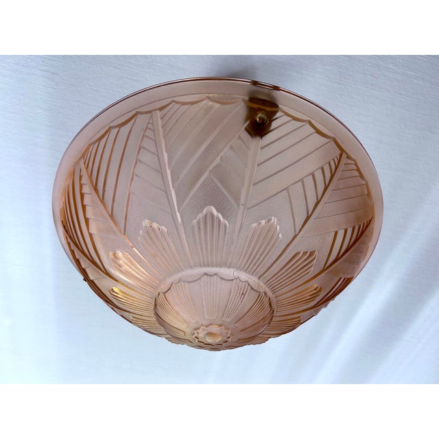 Art Deco French Pink Glass Pendant Light, 1930s For Sale - Image 12 of 18