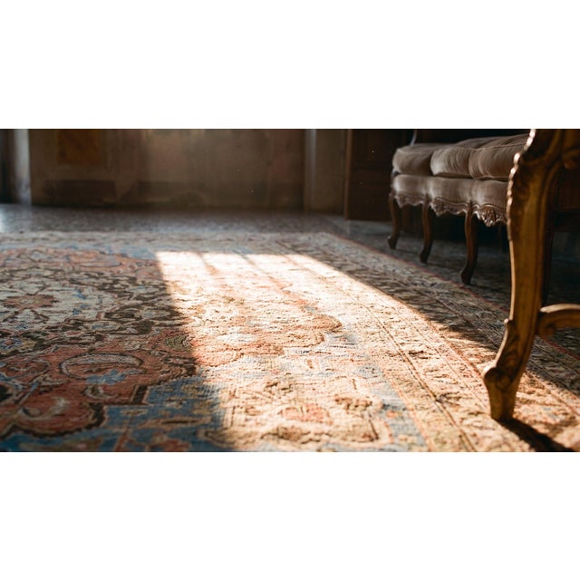 Textile Finely Woven Traditional Neutral and Light Blue Antique Persian Khorassan Rug For Sale - Image 7 of 9