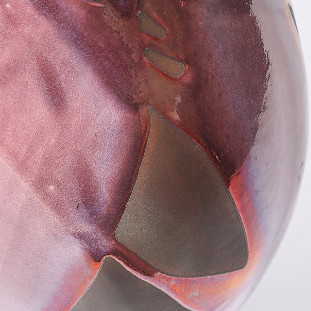 Mid-Century Organic Glazed Gray & Violet Ceramic Studio Vase Signed Tony Evans For Sale In New York - Image 6 of 15