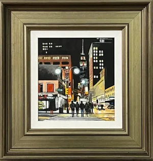 Figures at Empire State Building New York City Night by Contemporary British Urban Landscape Artist