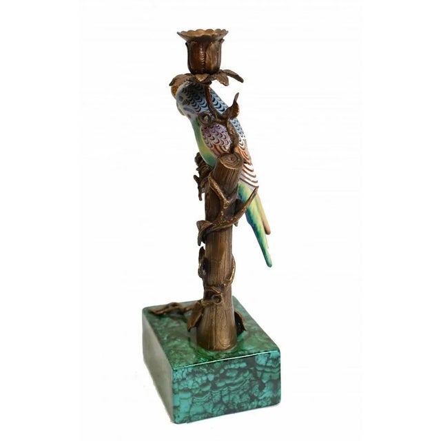 Brown French Budgie Bird Candlestick in Porcelain For Sale - Image 8 of 10