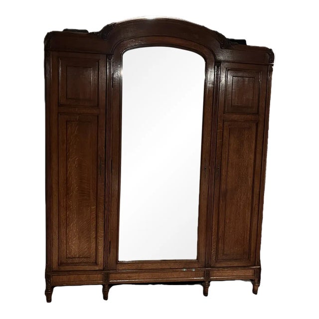 Antique Art Deco Wardrobe With Mirror For Sale