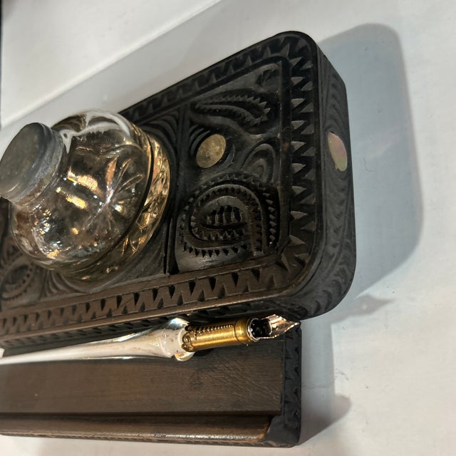1910s Antique Inlaid Inkwell For Sale - Image 5 of 9