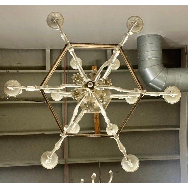 1930s Monumental Two-Tiered 12-Light Silvered Chandelier W/ Crown For Sale - Image 12 of 16