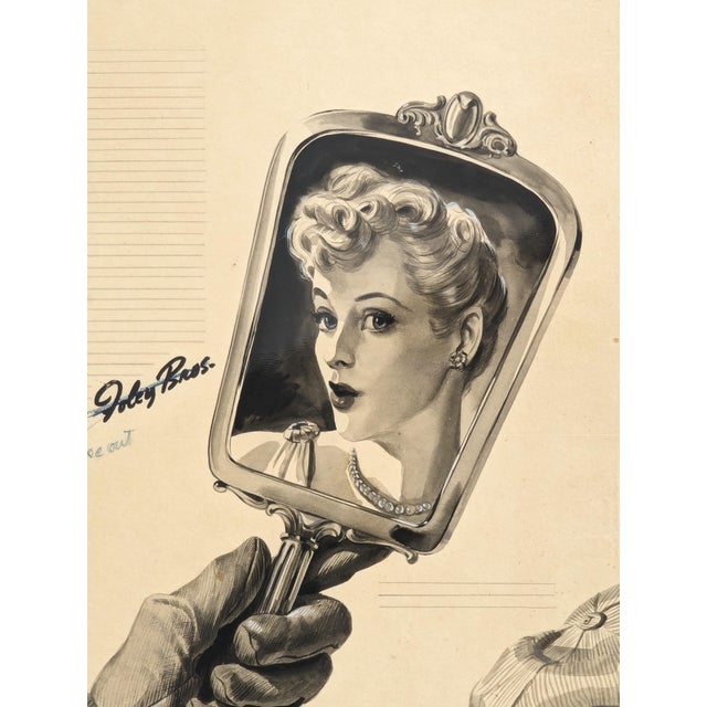 Black Robert Joy "There are Two of You" Early Modern Original Foley's Ad Layout of Woman & Mirror, Early 20th Century For Sale - Image 8 of 10