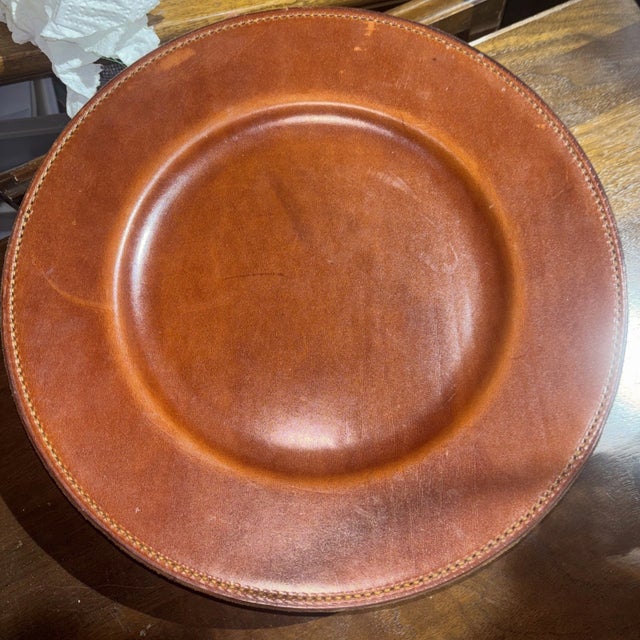 Contemporary Ralph Lauren Brown Leather Plate Chargers - Set of 4 For Sale - Image 3 of 12