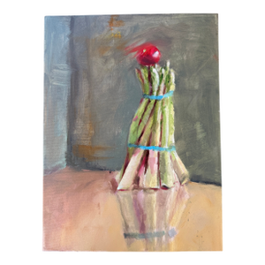 Contemporary Still Life Asparagus & Tomato in Oil Paint, Carolyn Whitaker