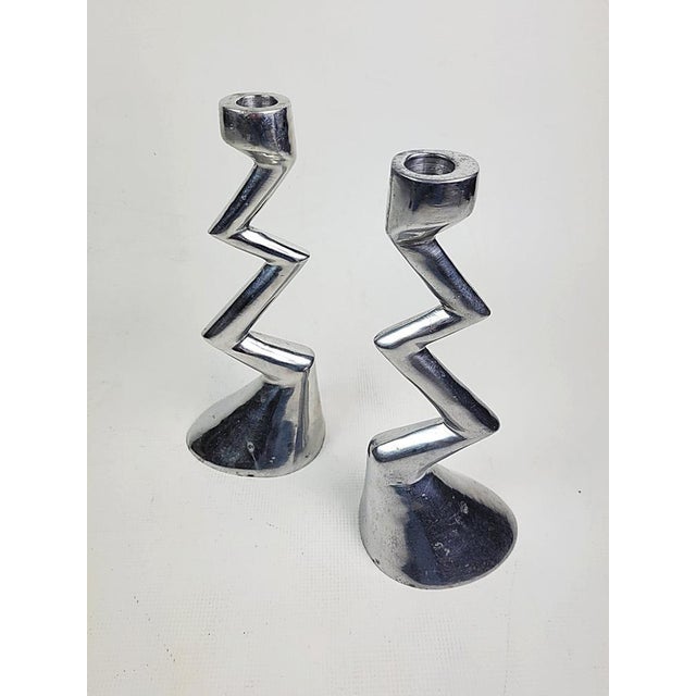 Zig Zag Candlesticks by Matthew Hilton for SCP England, 1980s, Set of 2 For Sale - Image 3 of 15
