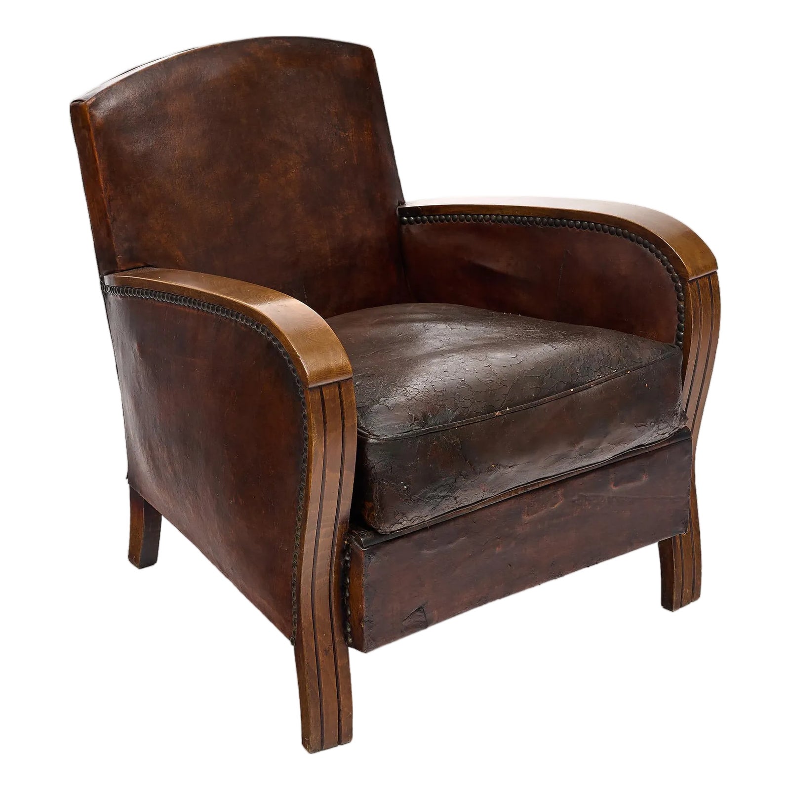 French Vintage Leather Club Chair | Chairish