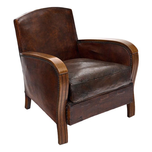 French Vintage Leather Club Chair For Sale