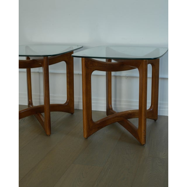 Brown Attributed to Adrian Pearsall Walnut & Glass Top Side Tables, Pair, 1970s For Sale - Image 8 of 11