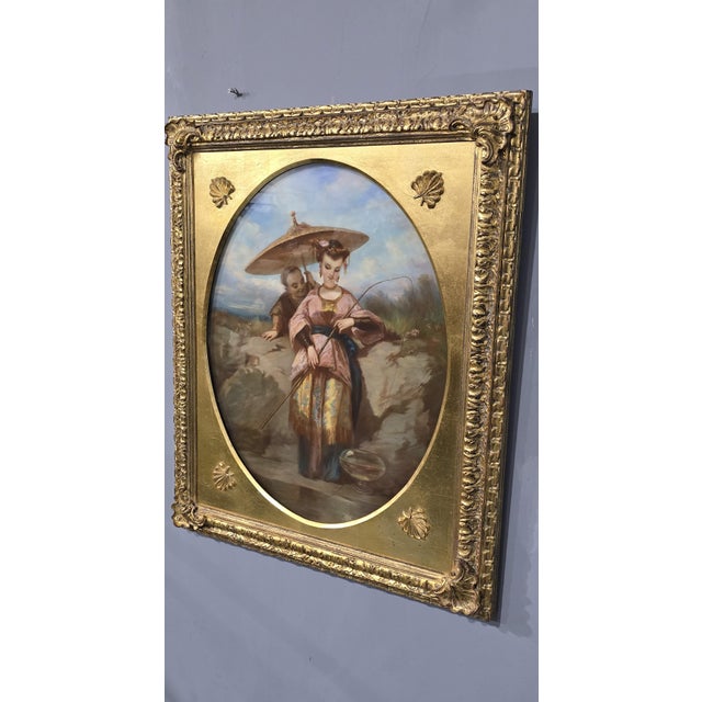 Chinese Lady Fishing, Pastel on Canvas, 1850, Framed For Sale - Image 4 of 12