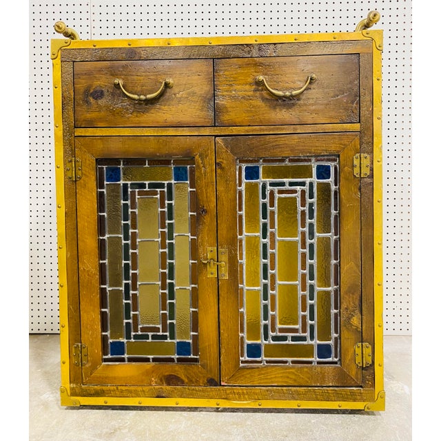 Vintage Rustic Stained Glass Two Door Cabinet by Habersham. For Sale - Image 12 of 12
