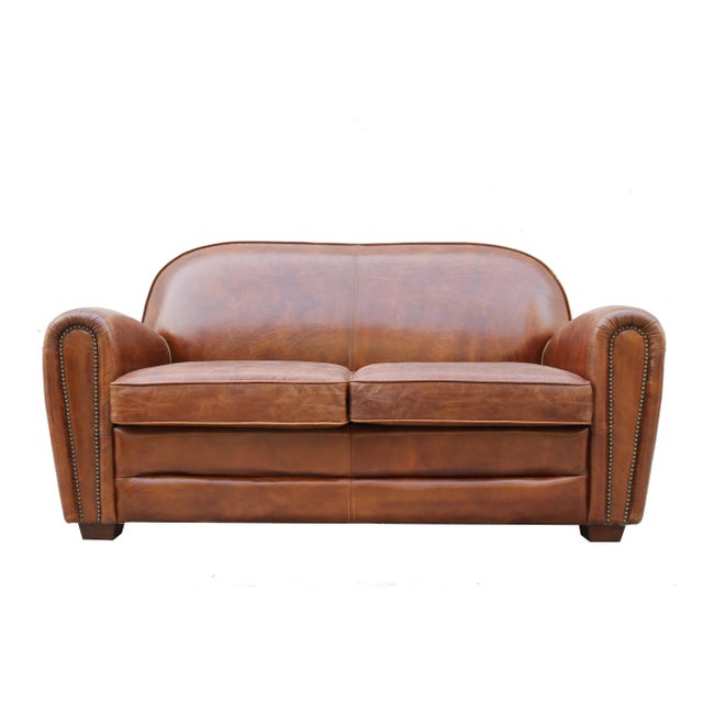 Animal Skin Pasargad Home Paris Club Genuine Leather Loveseat For Sale - Image 7 of 8