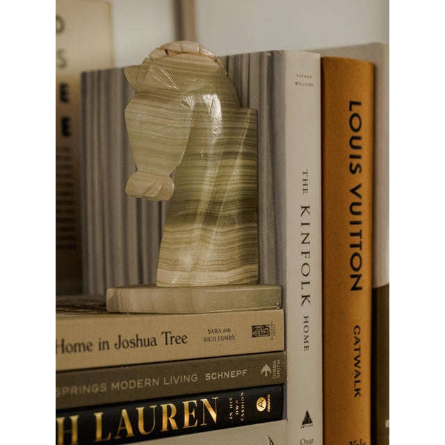Vintage Mid-Century Modern Hand Carved Green Onyx Horse Head Bookends For Sale - Image 9 of 9