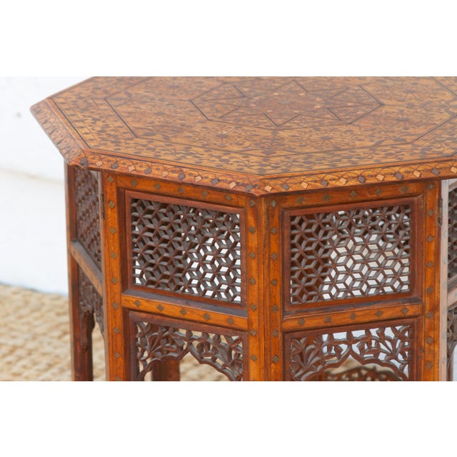 English Brass & Copper Inlay Anglo Indian Folding Table For Sale - Image 3 of 11