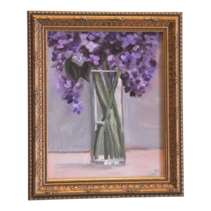 Floral Still Life Lilac Impressionist Botanical Gray Lavender Green Oil Painting Cleo Plowden