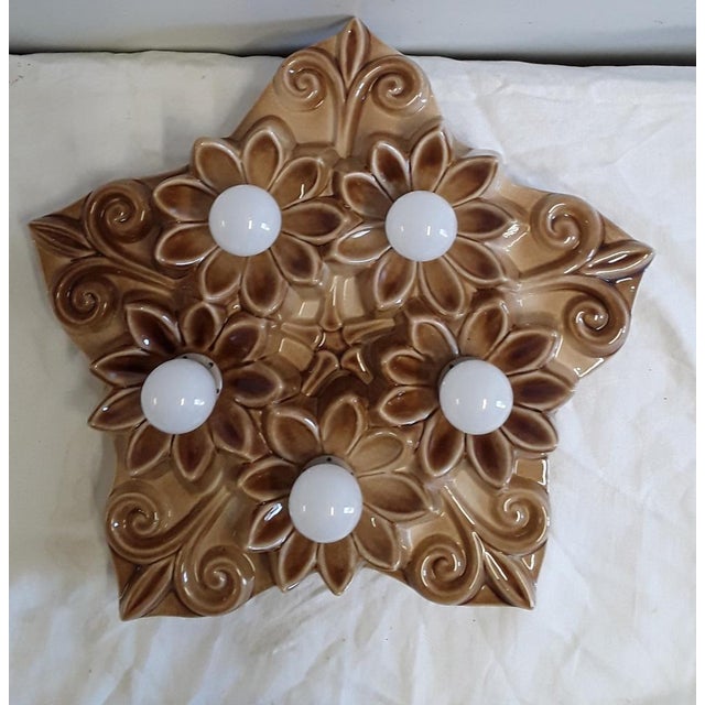 Vintage 5-Flame Flower Wall Lamp in Ceramic, 1980s For Sale - Image 6 of 7