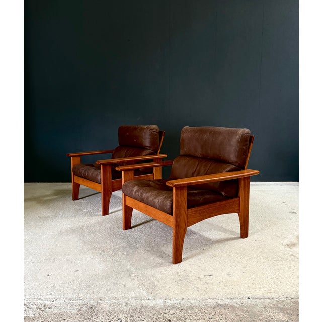 Mid-Century Modern Lounge Chairs in Leather and Teak, 1960s, Set of 2 For Sale - Image 4 of 18
