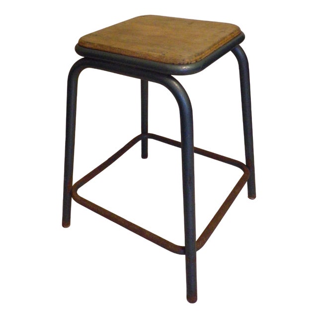 Industrial Workshop Stool in Wood and Metal, 1960s For Sale