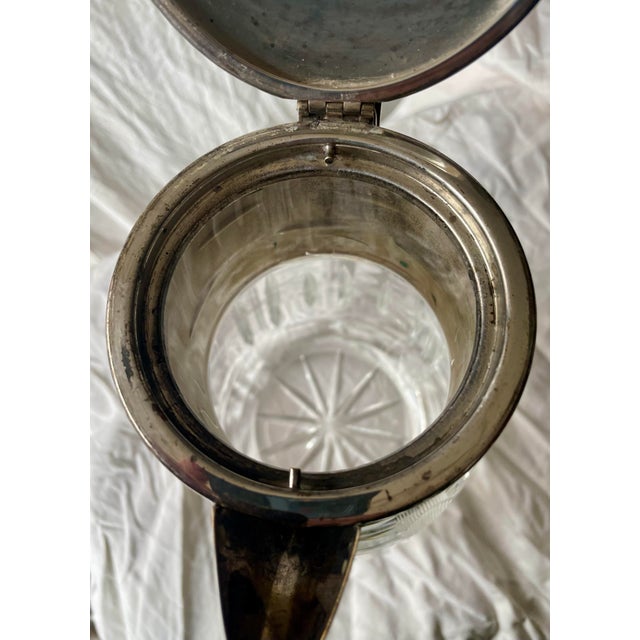 Mid 20th Century Silver Plate Handle Holding Top Cut Glass Bulbous Serving Water Pitcher Ewer Jug For Sale - Image 4 of 12