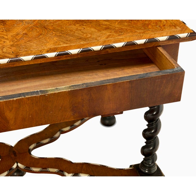19th-Century Dutch Baroque Revival Marquetry Table W/ Ebonized Barley-Twist Legs For Sale - Image 10 of 12