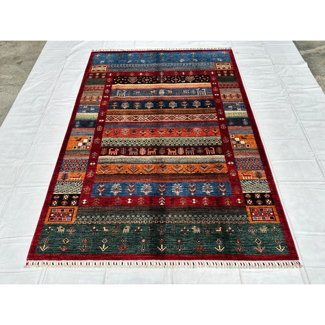 Multicolor Afghan Khorjin Hand-Knotted Wool Rug - 8'0" X 5'9" For Sale - Image 4 of 14