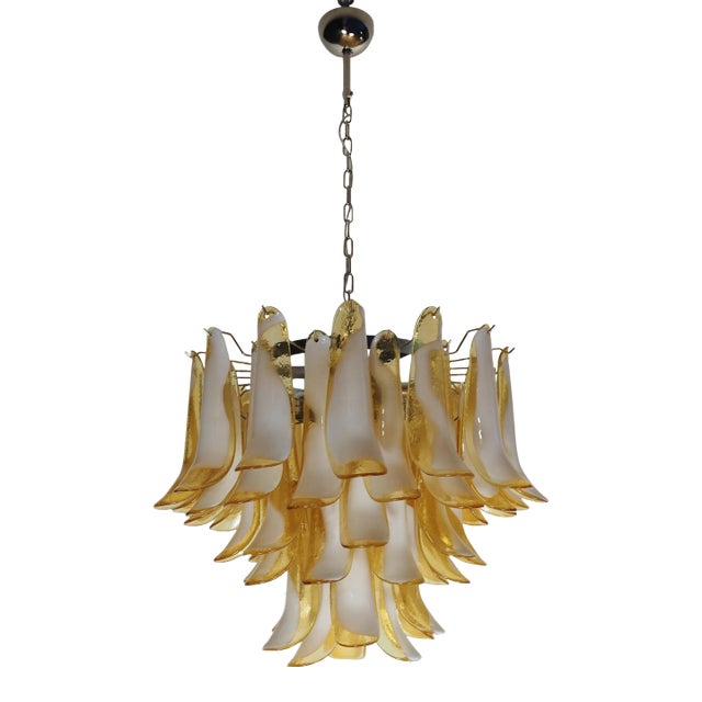 Italian Murano Style Chandelier, 53 Caramel Lattimo Glass Petals, Mazzega Style For Sale