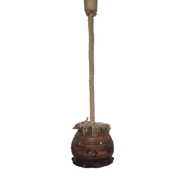 Vintage Rustic Ceiling Lamp in Brown Ceramic, 1970s For Sale