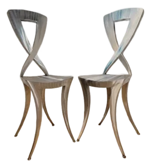 1960s Vintage Italian Modern Sculptural Stainless Steel Silhouette Klismos Style High Chairs - Pair