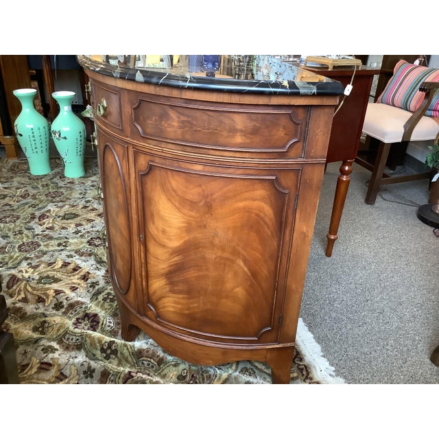 Vintage Walnut Demilune Cabinet or Sideboard With Black Marble Top For Sale - Image 4 of 9