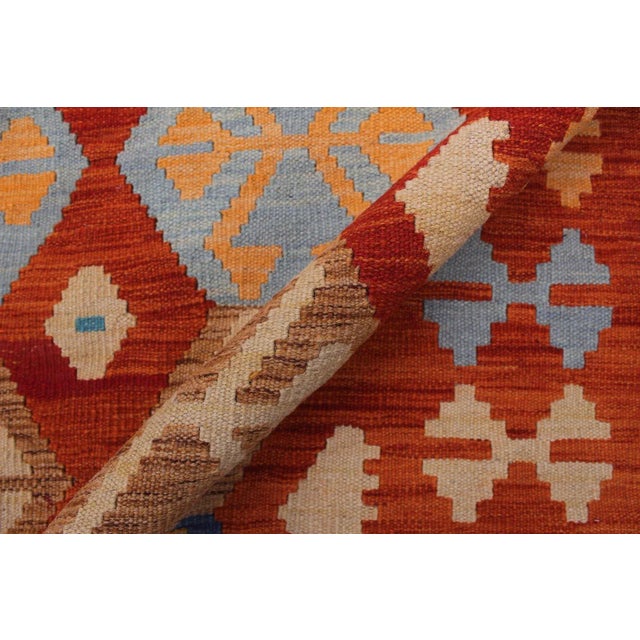 Textile 1990s 1990s Abstract Kilim Rust Blue Wool Rug - 8'6" X 9'9" For Sale - Image 7 of 7