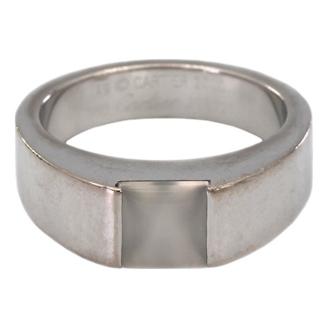 Vintage 18k (750) White Gold Original Authentic Cartier Tank Moonstone Ring, Size 5 For Sale
