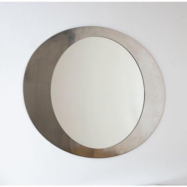 Metal Large Oval Steel Wall Mirror, 1970 For Sale - Image 7 of 9