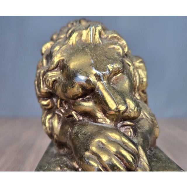 Vintage a & M Leatherlines, New York Brass Sleeping Lion Bookends For Sale - Image 6 of 11