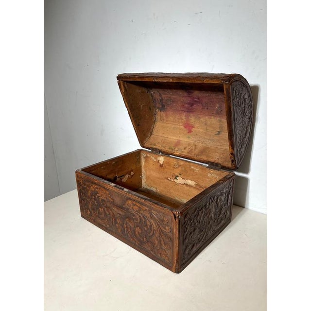 Antique Embossed Leather Dome Chest For Sale - Image 6 of 7