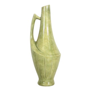 1940s Art Deco Green Geometric Pitcher Vase Jug With Handle For Sale