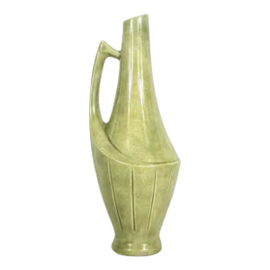 Vintage Art Deco Green Geometric Pitcher Vase Jug With Handle