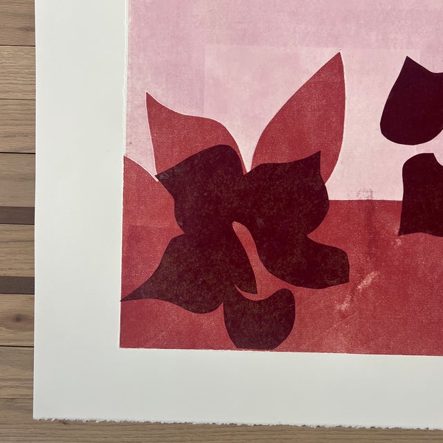 Contemporary Original Botanical Monotype “Fleurs en Rouge” Modernist Style Artwork on Paper, Unframed For Sale - Image 3 of 5