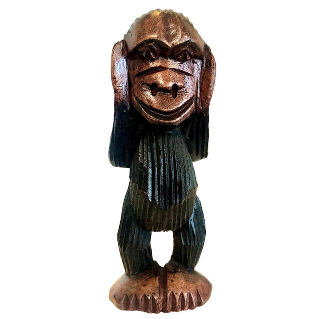 Late 20th Century Asian "Three Wise Monkeys" in Carved Wood For Sale - Image 5 of 15