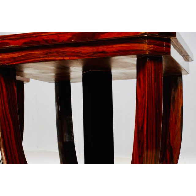 Wood Late 20th Century Pair of Art Deco-Style Inlaid Octagonal Side Tables in Exotic Veneers With Sculptural Bases For Sale - Image 7 of 10