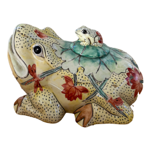 Large Scale Hand Painted Ceramic Frog Box With Smaller Frog Lid