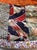Orange Patchwork Quilt Double Wedding Ring Hand-Pieced Reverse Scalloped Edge For Sale - Image 9 of 9