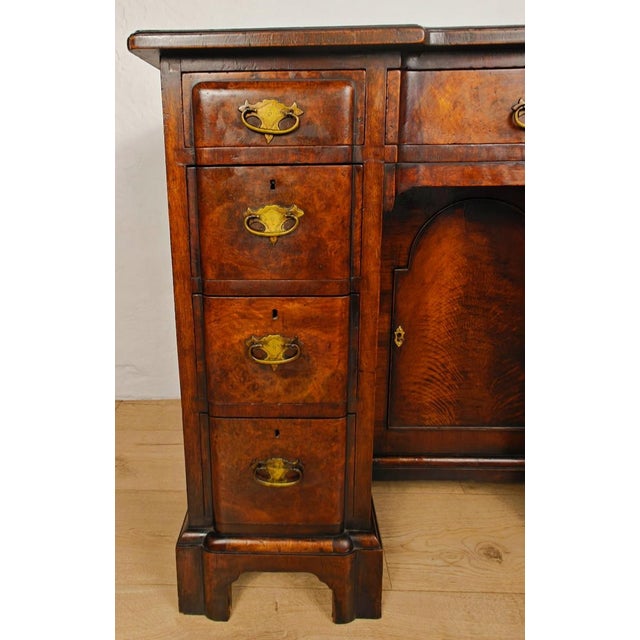 1930s 18th Century Style Walnut Knee Hole Writing Desk with Key and Lock, 1930 For Sale - Image 5 of 18