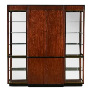 Late 20th Century Modern Black & Burl Drexel Heritage 3 Piece Lighted Wall Display Vitrine or Storage Unit