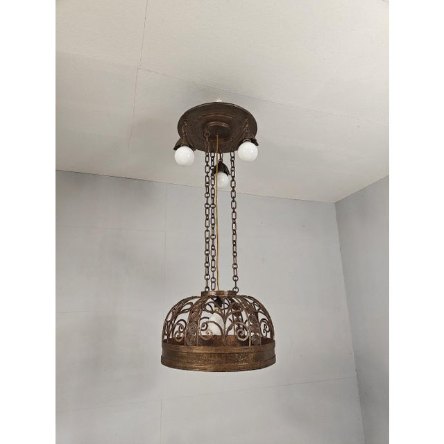 Metal Art Nouveau Pendant Light in Wrought Iron, France, 1900 For Sale - Image 7 of 11