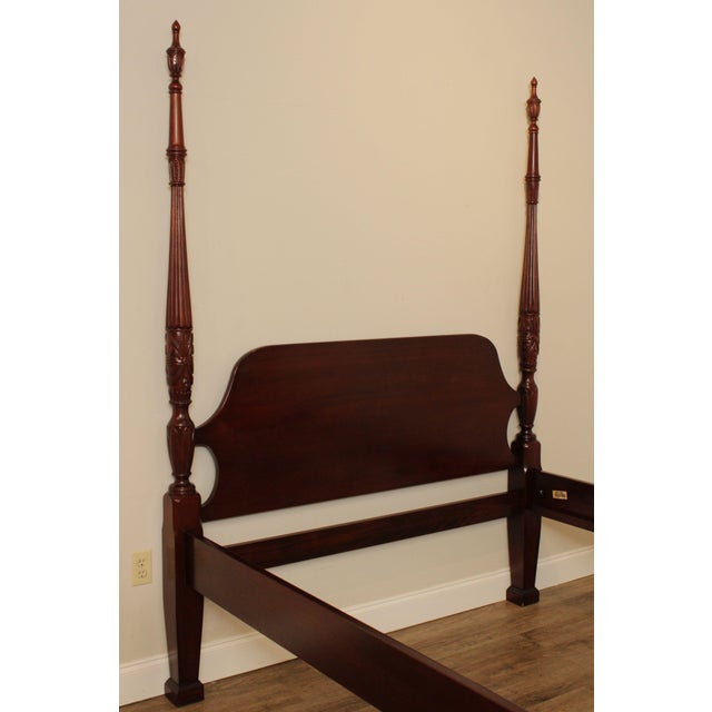 1990s Link Taylor Solid Mahogany Queen Size Rice Carved Poster Bed For Sale - Image 5 of 13