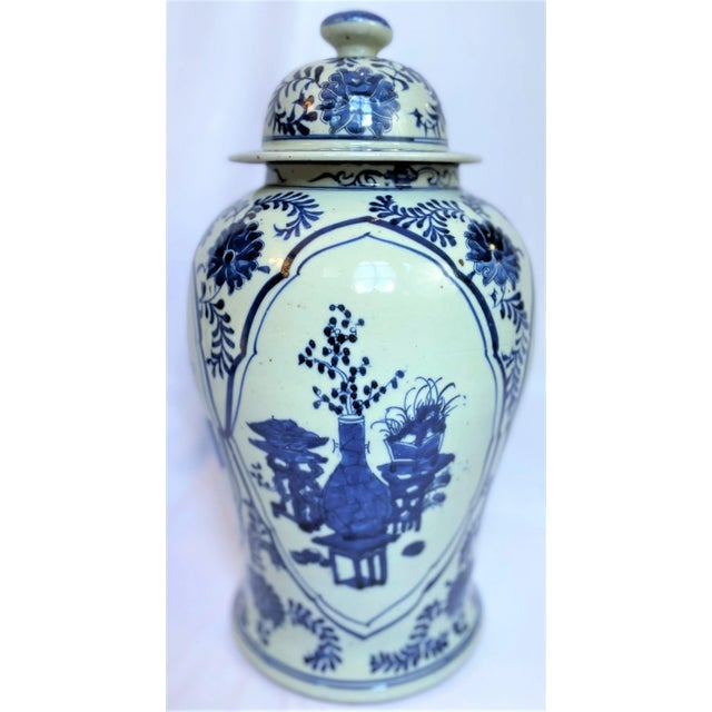 Contemporary Chinoiserie White & Blue Botanical Ginger Jar For Sale - Image 11 of 12